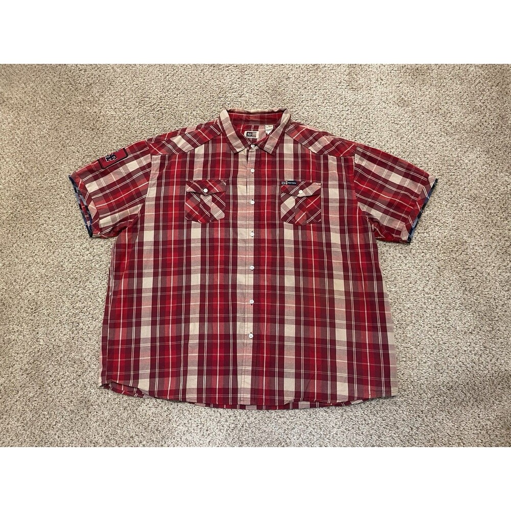 Y2K Vintage Men Phat Farm Plaid Button Up Shirt 5X Hip Hop Oversized Red